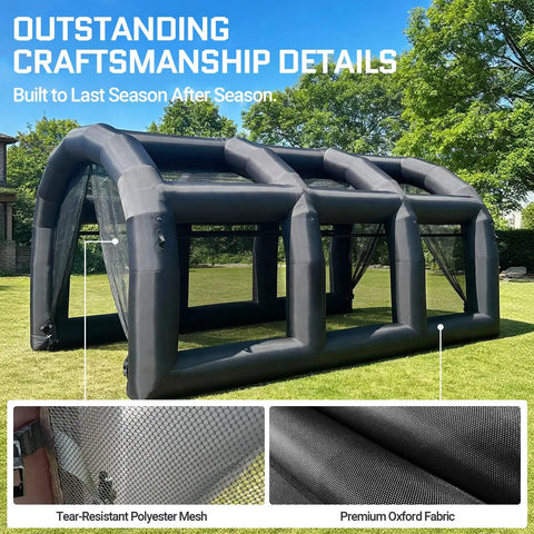Inflatable Batting Cage For Baseball With Blower, Durable Backyard Practice Tent, shown outdoors with durable mesh and fabric details