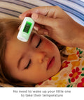 Infrared Forehead Thermometer For All Ages No Touch Quick Readings In One Second With Clear LCD Display Color Coded Fever Alerts Portable Fam Friendly Design For Babies Kids And Adults, white used on sleeping child