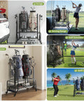 All In One Golf Bag Storage Organizer For Garage Or Shed Double Bag Stand With Extra Wide Shelves Fits Two Full Size Bags Plus Shoes Balls Clubs And Accessories Heavy Duty Golf Gear Rack in various locations