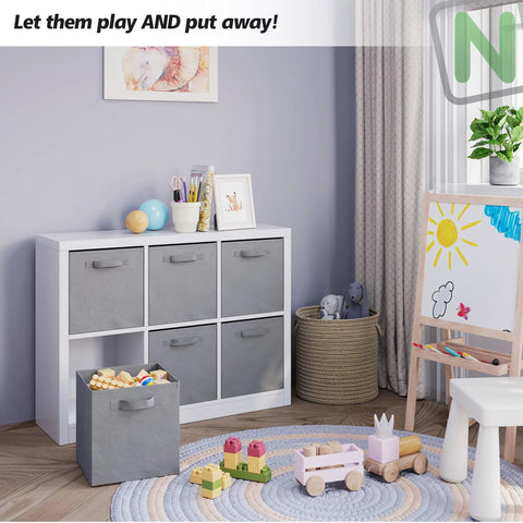 Six Cube Storage Organizer Set With Fabric Bins For Clothes Toys And More in kids' room with toys and art supplies