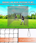 Two people practicing in 55 Foot Baseball Batting Cage Net For Baseball And Softball Training Pro Level Hitting Practice Net With Door And Carry Bag Portable Heavy Duty Enclosed PE Netting Net Only For Indoor Or Outdoor Use on a sunny day