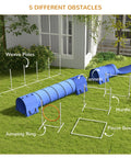 Agility Training Gear For Pets And Pups With Tunnels, Weave Poles, Adjustable Hurdles, Jumping Ring, Pause Box, And Whistle, Blue 7 Pack setup