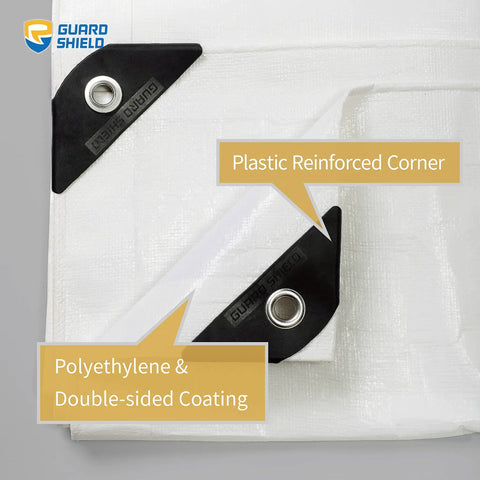 Heavy Duty Waterproof Tarp 10x20 White Poly Tarpaulin With Grommets 10 Mil Thick UV Resistant Outdoor Cover corner details