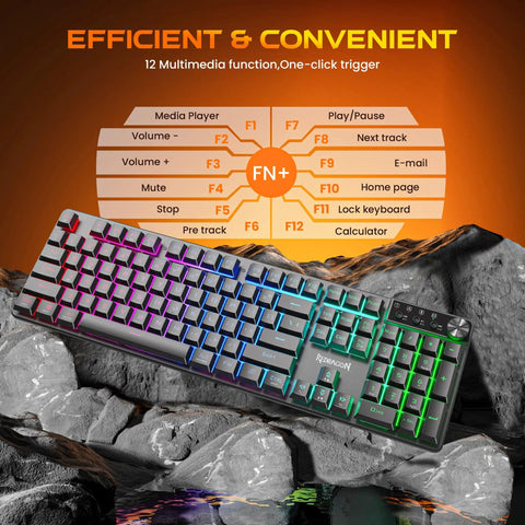 Slick Wireless Gaming Keyboard With Volume Knob And Tri Mode Bluetooth 2 4G Plus Usb C Plug In Setup, showing RGB backlighting and multimedia keys.