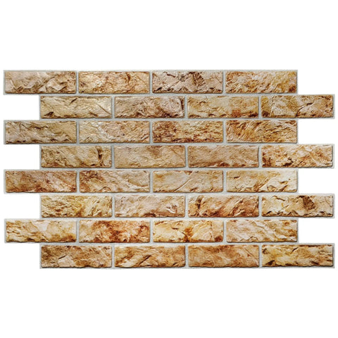 Copper Brown Faux Brick PVC 3D Wall Panels Pack Of 10 For Quick Accent Wall Makeover DIY Friendly Realistic Brick Texture 3.3 Ft By 2 Ft Each Interior Design Wall Paneling Decor showcasing a realistic brick pattern.