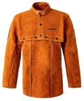 Leather Welding Jacket With Open Back And Cape Sleeve, Bib Apron Style Welder Coat, Heat And Flame Resistant Heavy Duty Cowhide Workwear
