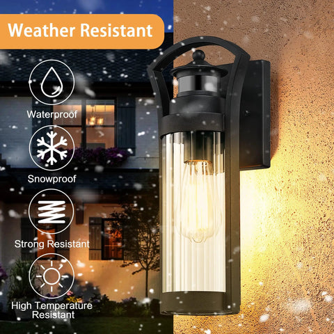 Large 15 Inch Black Dusk To Dawn Outdoor Wall Light With Photocell Sensor And PIR Motion Sensor, Exterior Sconce