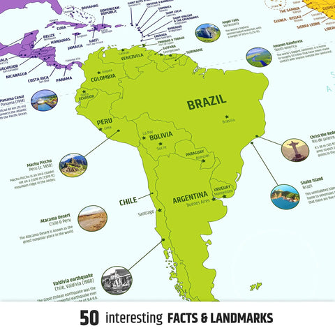 South America section of Colorful Wall Map Poster With Flags And Capitals, The Ultimate World Map For Classrooms And Homes.