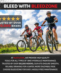 Three cyclists riding on a trail under blue skies, showcasing biking experience and enjoyment.
