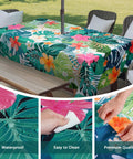 Rectangle Outdoor Tablecloth With Umbrella Hole And Palm Leaf Pattern 60 By 84 Inch Waterproof Polyester Patio Table Cover