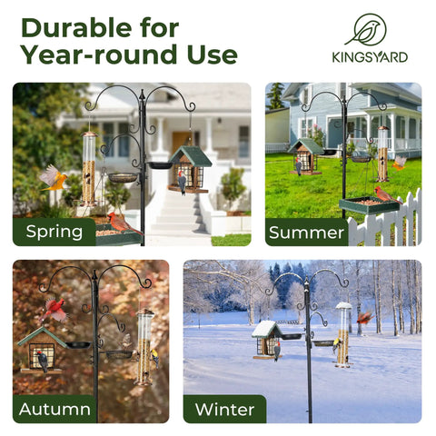 Ultimate Outdoor Bird Feeding Station Kit With 85 Inch Pole And 5 Prong Base in spring, summer, autumn, winter settings