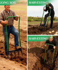 Gardeners using Five Tined Broad Fork Garden Tool For Deep Digging And Soil Cultivation With Heavy Duty Build And Ergonomic U Shaped Handle