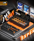 Open Terminal Connector Crimping Tool Kit With 14 Terminal Sizes Ratcheting Crimper For 24 14 AWG Non Insulated Open Barrel Terminals And Wire Splices Pro Grade Adjustable Lock Easy Release OEM Style Crimping Pliers displayed in a storage box with multiple terminals