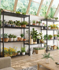 72 Inch Beefy Heavy Duty Metal Shelving Unit With 5 Tier Storage For Kitchen Pantry And Garage Maximum 1100 Lb Capacity Total 220 Lb Per Shelf Space Saving Wire Shelves Easy Assembly Durable Design filled with potted plants