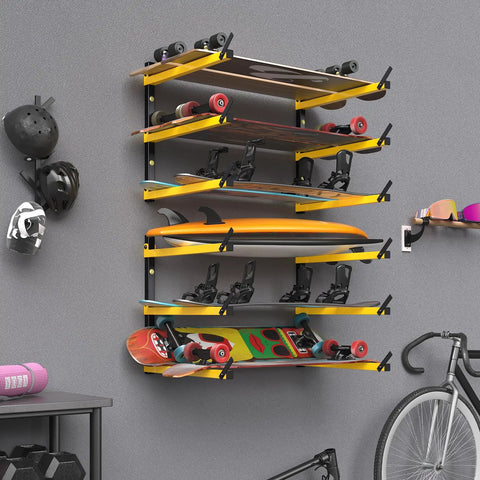 Heavy Duty Folding Lumber Storage Rack 3 Level Wall Mounted Metal Organizer For Garage Woodworking Shop Indoor Outdoor Use Yellow 4 Pairs.