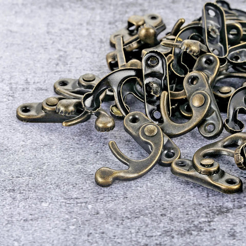 40 Pieces Jewelry Box Latch Hook Set In Bronze Iron With Antique Brass Coating That Resists Rust For Small Cabinets And Boxes Includes 160 Replacement Screws Right Latch Hasps Hasp Tiny Lock Clasp For Secure Jewelry Storage pile on grey background