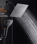 Ultra Luxury 9 Inch Rainfall Shower Head And Handheld Combo With Push Button Flow Control For One Handed Operation In Matte Black