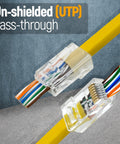 Cat6 RJ45 Pass Through Ethernet Connectors 200 Pack for Solid or Stranded UTP Cable, Easy Wire Alignment, Clear Housing