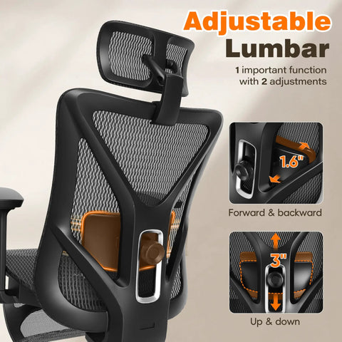Ergonomic Office Chair With Footrest And 135 Degree Recline For All Day Comfort, Adjustable Lumbar Support detail with mesh back