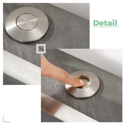 All Brass Air Switch Button For Sink Top Garbage Disposal Round Brushed Nickel, top mount detail with fingertip press, brass construction