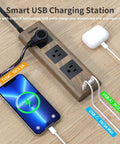 Power Strip Surge Protector With USB-C And USB-A, 1800J Surge Protection, 10 Ft Flat Extension Cord, Ultra Thin Flat Plug, Three Widely Spaced Outlets, Wood Finish USB Charging Station For Home Office Dorm on desk charging devices