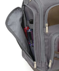 20 Inch Hard Bottom Tool Backpack Built Tough With Durable 1800D Polyester And Top Grain Leather, tool pockets visible