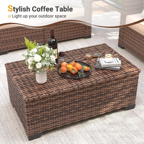 Outdoor Storage Table For Patio Coffee Table All Weather Wicker With Waterproof Cover Rattan Furniture For Toys And Garden Tools