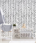 Black And White Peel And Stick Wallpaper Stripe Herringbone Geometric Textured Self Adhesive Contact Paper Removable For Bathroom