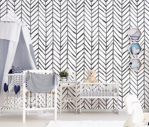 Black And White Peel And Stick Wallpaper Stripe Herringbone Geometric Textured Self Adhesive Contact Paper Removable For Bathroom