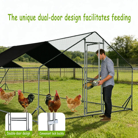 Heavy Duty Walk In Metal Chicken Coop With Spire Roof And Waterproof UV Cover Large Outdoor Run For Ducks And Chickens Rust Resistant