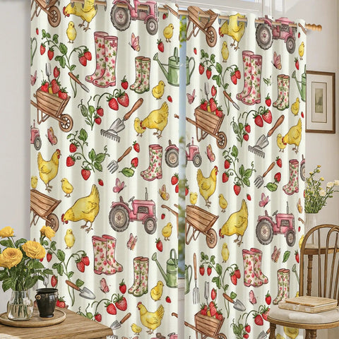 Farmhouse Style Light Filtering Curtains For Living Room And Kitchen, Rustic Strawberry Green Window Panels, 42x63 Inches