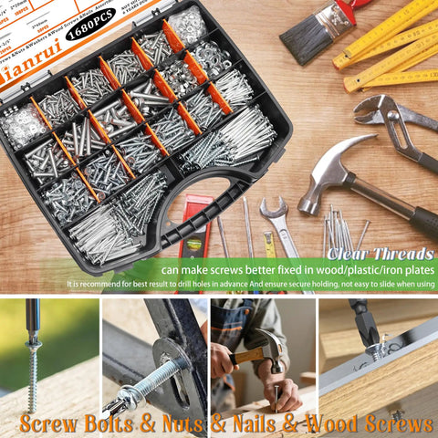 Massive 1680 Piece Nails And Screws Kit With Bolts And Nuts For DIY Home Projects, case with assorted hardware tools