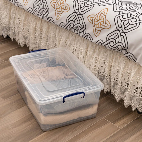 Built Tough Stackable Storage Bins With Rolling Wheels And Snug Lids Set Of 3 Hefty Clear Plastic Totes 60 Quart Top Shelf Pick For Garage Organization And Basement Decluttering