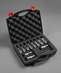 Annular cutter set, 13 pcs, Weldon 3/4 in shank, HSS, diameters 7/16-1-1/16 in, depth 1 in, in case