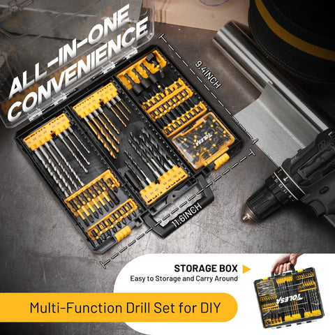 Badass 105 Piece Titanium Drill Bit Set With High Speed Steel Screwdriver Bits And Countersink Tool No Nonsense Design shown in organizer case.