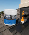 Big Time Roof Saver Black Waterproof Rubber Sealant For Flat And Metal Roofs With Flexible Crack Bridge being applied on roof.