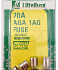 Littelfuse automotive fuse kit in green blister packaging with yellow 20A fuse card and metal fuses