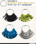 Stainless steel wire loop with assorted color aluminum alloy rope tensioners for camping tent guy lines.