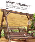 Three Seat Outdoor Porch Swing With Stand And Side Tables, Wooden Patio Swing Bench With Steel Chains, Adjustable Height