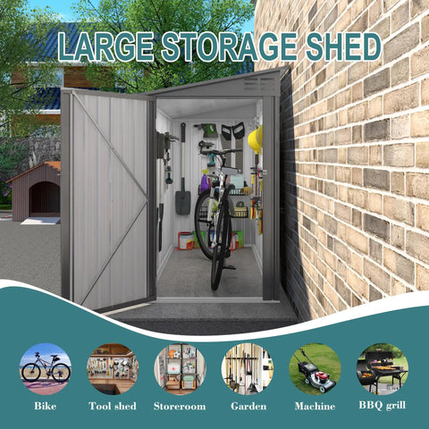 Rugged 4x9.2 Ft Outdoor Storage Shed made from galvanized steel with lockable door and window waterproof metal tool storage