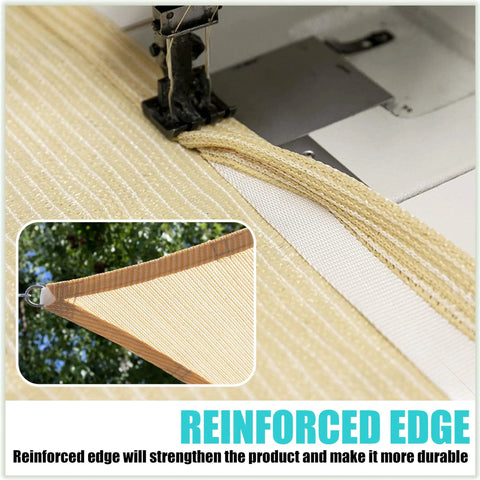 Beige Triangle Sun Shade Sail 14 Ft X 14 Ft X 14 Ft Outdoor Canopy UPF50 Plus UV Block with reinforced edge detail
