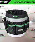 5 Gallon Bucket Tool Bag Organizer With 52 Pockets Waterproof Garden Caddy showcasing storage pockets and loops