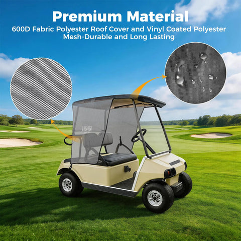 Top Tier Golf Cart Sun Shade Cover Fits Club Car Ds Precedent And Ezgo Txt Rxv Heat Resistant Mesh Curtain on golf cart with waterproof fabric.