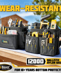 Built Tough Tool Belt Set With Suspenders And Pro Vest Ultra 20 Pouches H Style Apron Pouch 1200D Ballistic Nylon 800D Oxford Cloth displayed outdoors with tools