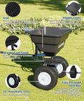 Tow Behind Lawn Broadcast Spreader With Universal Hitch 85 Lb Poly Hopper Heavy Duty Adjustable Flow Control in garden
