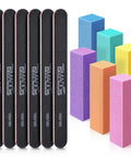 Professional Nail File Kit With Six 100 To 180 Grit Nail Files And Six Buffer Blocks for At Home Manicures, double-sided emery boards