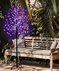 6 Foot Solar Cherry Blossom Tree Light With 200 LED Purple Lights That Look Lit For Garden Patio Yard Outdoor Decor