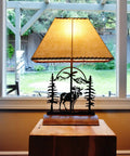 Moose Table Lamp With Rustic Patina 26 Inch Tall Inline Dimmer UL Listed 7.5 Foot Cord Cabin Living Room Lighting