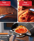 Pro Grade Home Pizza Oven Accessories Kit 6 Piece Set With Peel Oven Brush Bubble Popper Turner Rocker Cutter Dough Roller And Scraper Ideal For Home Pizzeria Nights Easy Safe Handling With Long Handles Durable Materials shown in use