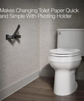 Honesty Pivoting Toilet Paper Holder With Quick Change Action And Clean Square Lines for a sleek modern bath next to toilet